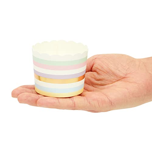 50 Pack Striped Paper Baking Cups, Rainbow Pastel Cupcake Liners for Muffins, Cupcakes, and Desserts for Birthday Parties, Spring Celebrations, and Baby Showers (2.2 In)