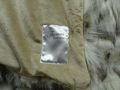 Thomas Collection Ivory Faux Fur Throw Blanket & Bedspread - Tibet Fox Fur - Ivory Beige Luxury Faux Fur - Throw Blanket - Luxury Soft Faux Fur, Handmade in US, 16445