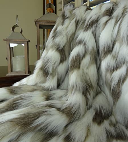 Thomas Collection Ivory Faux Fur Throw Blanket & Bedspread - Tibet Fox Fur - Ivory Beige Luxury Faux Fur - Throw Blanket - Luxury Soft Faux Fur, Handmade in US, 16445