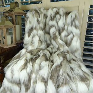 Thomas Collection Ivory Faux Fur Throw Blanket & Bedspread - Tibet Fox Fur - Ivory Beige Luxury Faux Fur - Throw Blanket - Luxury Soft Faux Fur, Handmade in US, 16445