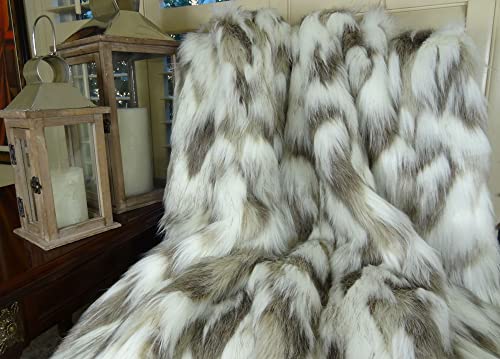 Thomas Collection Ivory Faux Fur Throw Blanket & Bedspread - Tibet Fox Fur - Ivory Beige Luxury Faux Fur - Throw Blanket - Luxury Soft Faux Fur, Handmade in US, 16445