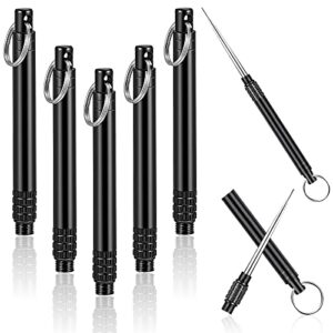chengu 5 pieces portable titanium toothpicks metal pocket toothpick with protective holder stainless steel toothpick reusable toothpicks for picnic camping traveling (black)