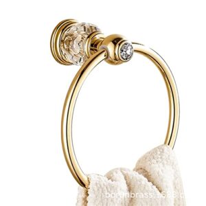 hand towel holder gold inlaid crystal diamond towel ring, towel rack, polished gold bathroom wall mounted towel holder round towel hanger towel hanger (color : gold)