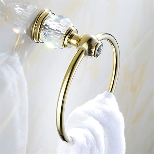 Hand Towel Holder Gold Inlaid Crystal Diamond Towel Ring, Towel Rack, Polished Gold Bathroom Wall Mounted Towel Holder Round Towel Hanger Towel Hanger (Color : Gold)