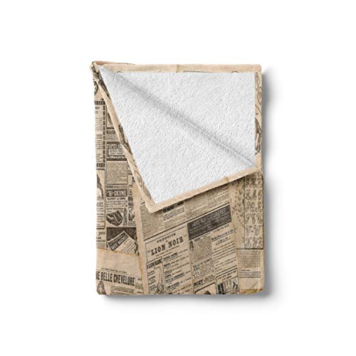 Ambesonne Antique Throw Blanket, Newspaper Pages with Advertising and Fashion Magazine Woman Edwardian Publicity Image, Flannel Fleece Accent Piece Soft Couch Cover for Adults, 50" x 60", Cream