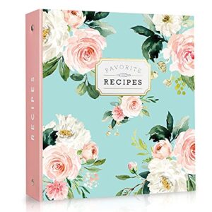 recipe binder 3 ring organizer blank recipe book 8.5" x 9.5" with 50 blank recipes cards (4x6); dividers and page protectors; recipe book to write in your own recipes