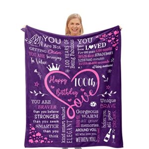 omokil 100th birthday gifts for women, gift for 100 year old female,100 birthday decorations, 100th birthday gifts ideas for grandma, mom, friend, sister, wife, aunt, coworker blanket (50" x 60")