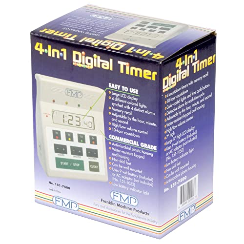 FMP Digital 4 Channel Commercial Kitchen Countdown Timer, Water Resistant, 7-inch Height, White