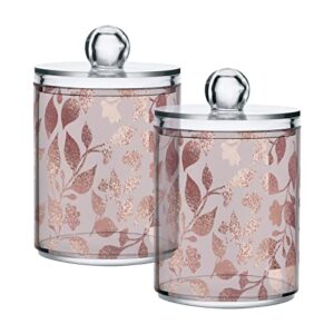 Kigai Rose Gold Twig 4 Pack Qtip Holder Storage Canister 10 OZ Plastic Apothecary Jars with Lids Bathroom Makeup Organizers Sets for Floss, Cotton Ball, Cotton Swab, Cotton Round Pads