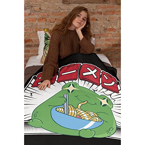 Frog Eat Ramen Blanket 90"x120" Extra Small for Pets Toddler Super Soft Blankets for livingroom, Couch, Sofa Flannel Lightweight Throw to Adults Kids Man Woman