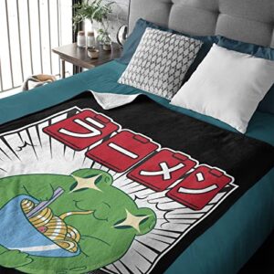 Frog Eat Ramen Blanket 90"x120" Extra Small for Pets Toddler Super Soft Blankets for livingroom, Couch, Sofa Flannel Lightweight Throw to Adults Kids Man Woman