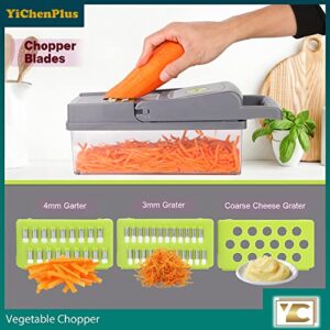 YiChenPlus Vegetable Chopper, 14-in-1 Food Chopper with Container Kitchen Vegetable Slicer/Dicer Cutter Onion Chopper With 8 Blades One-Button Press to Clean Food Residue