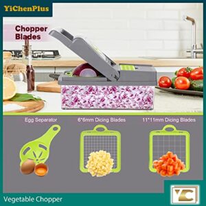 YiChenPlus Vegetable Chopper, 14-in-1 Food Chopper with Container Kitchen Vegetable Slicer/Dicer Cutter Onion Chopper With 8 Blades One-Button Press to Clean Food Residue