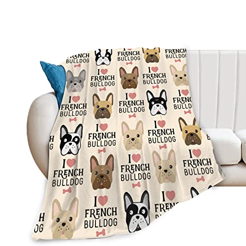 Blanket French Bulldog Print Blankets Fleece Throw Blanket Ultra Soft Flannel Bed Blanket Warm Fuzzy Plush Blanket 50"X40"