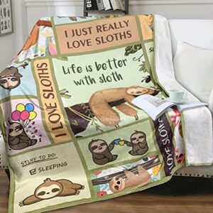 sloth blanket flannel throw gift for chid teenager adults for all seasons super soft snuggle breathable cute bed sofa couch foldable unisex 100x130 brown 40x50