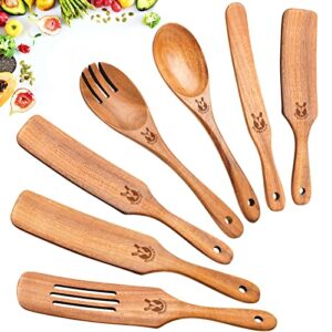 spurtles kitchen tools as seen on tv, 7pcs wooden spurtle set spatula set, natural premium acacia wooden spoons for cooking heat resistant cooking utensil for nonstick cookware, salad, mixing, serving