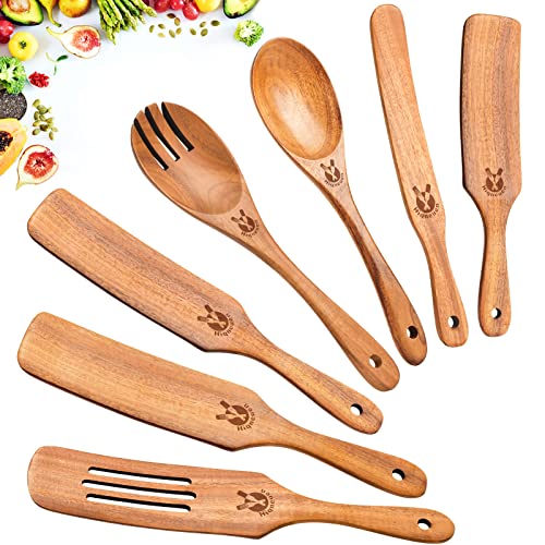 Spurtles Kitchen Tools As Seen On TV, 7Pcs Wooden Spurtle Set Spatula Set, Natural Premium Acacia Wooden Spoons for Cooking Heat Resistant Cooking Utensil for Nonstick Cookware, Salad, Mixing, Serving