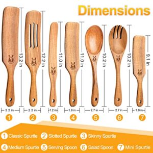 Spurtles Kitchen Tools As Seen On TV, 7Pcs Wooden Spurtle Set Spatula Set, Natural Premium Acacia Wooden Spoons for Cooking Heat Resistant Cooking Utensil for Nonstick Cookware, Salad, Mixing, Serving