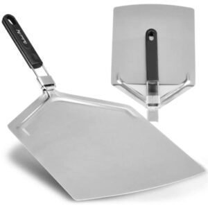 checkered chef pizza peel - extra large, stainless steel metal pizza paddle with folding handle, pizza oven accessories - 13 inch x 15 inch
