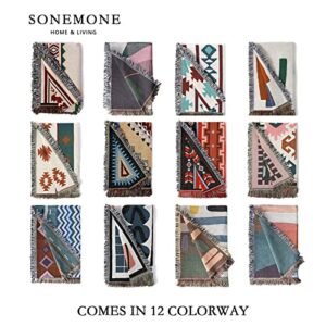 Sonemone Boho Throw Blankets Kilim Geometric Blankets with Tassel Double-Sided Throws Cover for Couch Chair Sofa Bed Outdoor Beach Travel 50"x60", Multicolor