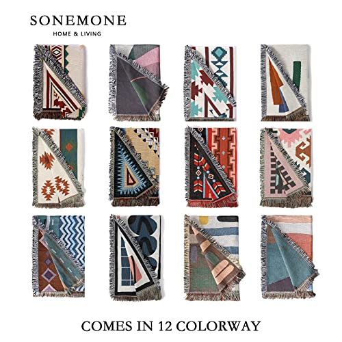 Sonemone Boho Throw Blankets Kilim Geometric Blankets with Tassel Double-Sided Throws Cover for Couch Chair Sofa Bed Outdoor Beach Travel 50"x60", Multicolor