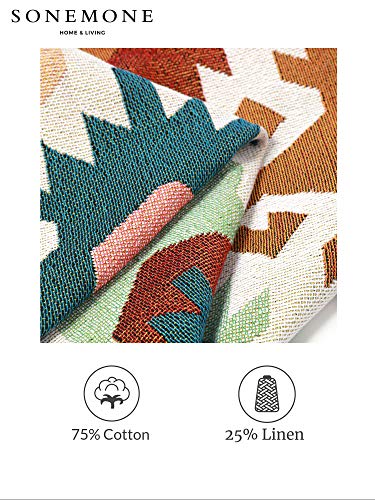 Sonemone Boho Throw Blankets Kilim Geometric Blankets with Tassel Double-Sided Throws Cover for Couch Chair Sofa Bed Outdoor Beach Travel 50"x60", Multicolor