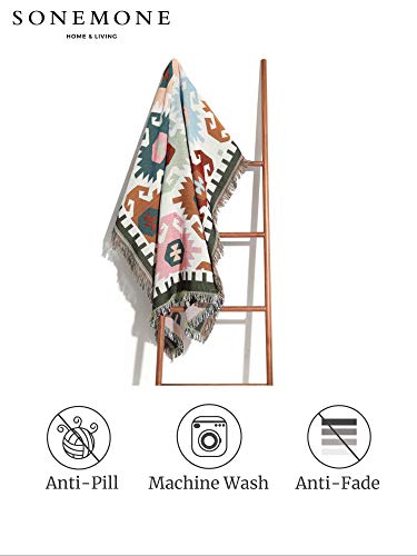 Sonemone Boho Throw Blankets Kilim Geometric Blankets with Tassel Double-Sided Throws Cover for Couch Chair Sofa Bed Outdoor Beach Travel 50"x60", Multicolor