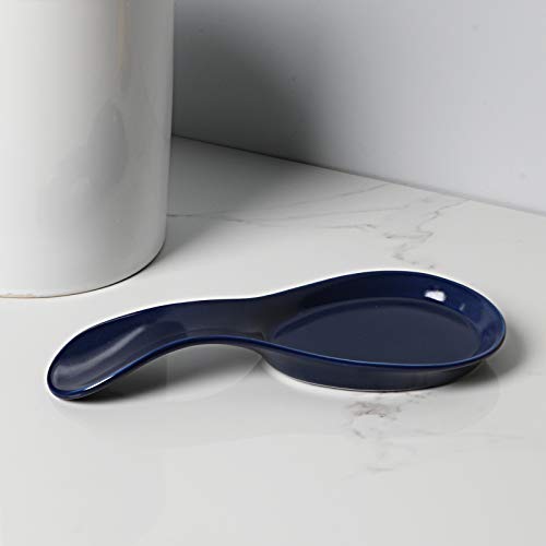 GDCZ Porcelain Spoon Rest - Large Spoon Holder Utensil Rest for Kitchen Counter Stove Top, Dishwasher Safe (Navy)