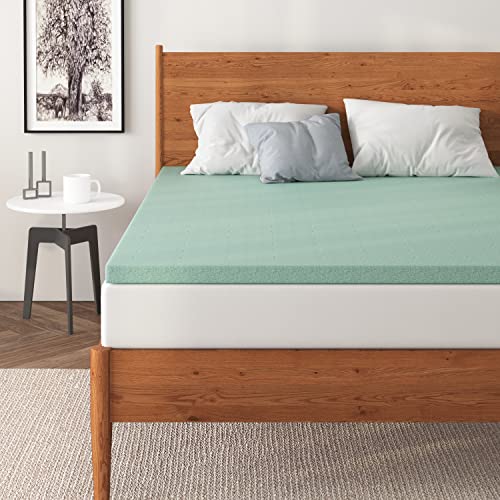 NapQueen 4 Inch Ventilated Green Tea Memory Foam Mattress Topper, Chic Green, CertiPUR-US Certified, Twin