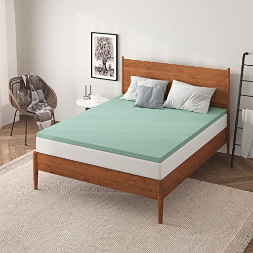 NapQueen 4 Inch Ventilated Green Tea Memory Foam Mattress Topper, Chic Green, CertiPUR-US Certified, Twin