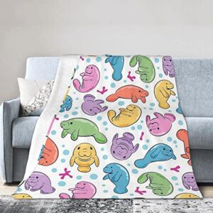 Cute Manatee Colorful Pattern Blanket Throw Blanket Soft Warm Lightweight Cozy Plush Blanket for Bedroom Living Rooms Sofa Couch Bed Gifts 50"X40"