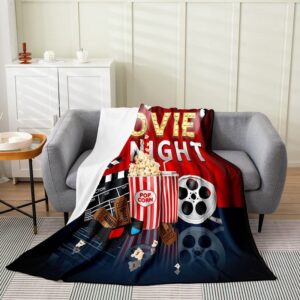 movie night plush throw blanket, for theater cinema poster flannel fleece blanket old fashion home decor all season,bed blanket room decor popcorn snacks 40"x50"