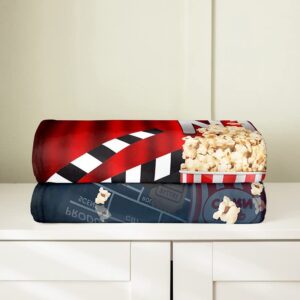 Movie Night Plush Throw Blanket, for Theater Cinema Poster Flannel Fleece Blanket Old Fashion Home Decor All Season,Bed Blanket Room Decor Popcorn Snacks 40"x50"