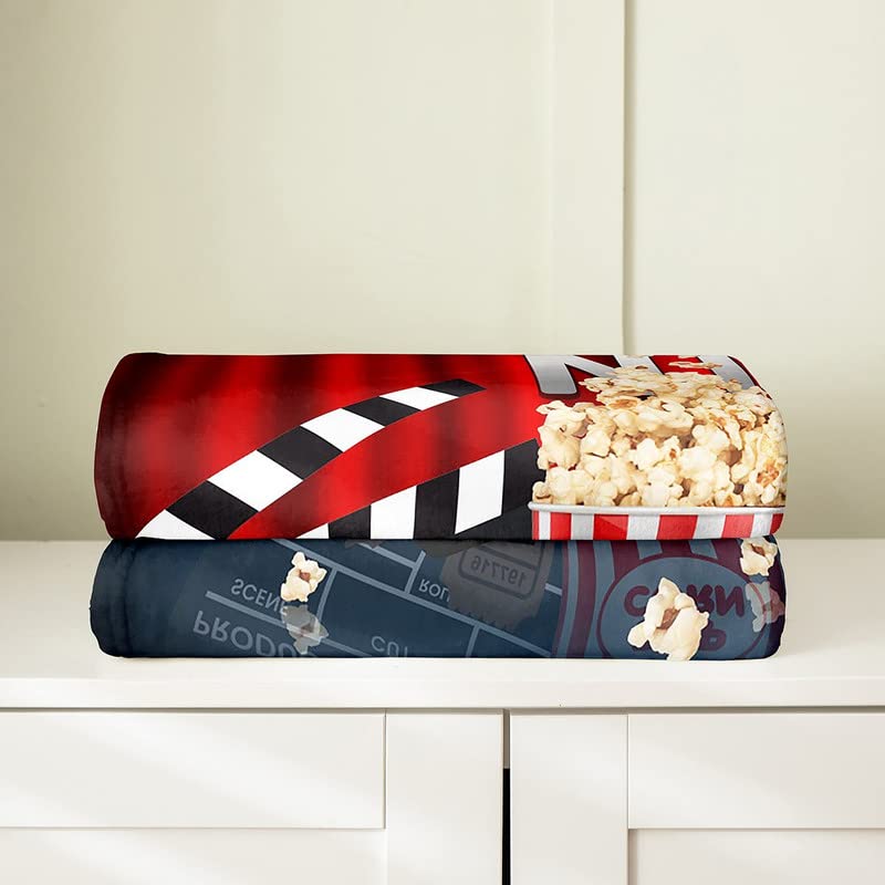 Movie Night Plush Throw Blanket, for Theater Cinema Poster Flannel Fleece Blanket Old Fashion Home Decor All Season,Bed Blanket Room Decor Popcorn Snacks 40"x50"