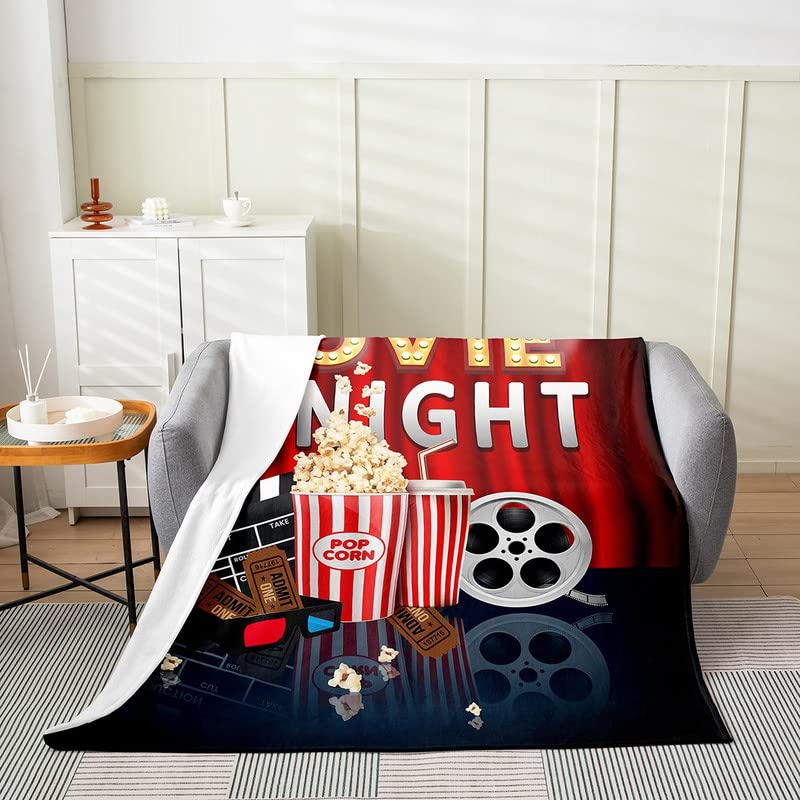 Movie Night Plush Throw Blanket, for Theater Cinema Poster Flannel Fleece Blanket Old Fashion Home Decor All Season,Bed Blanket Room Decor Popcorn Snacks 40"x50"