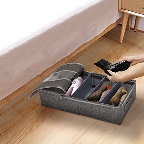 Creahappy Shoe Organizer Under Bed Shoe Storage Containers 24inch Underbed Shoe Box with Dividers and Clear Window Foldable Shoe Caddy for Closet, Fits Mens and Womens Shoes