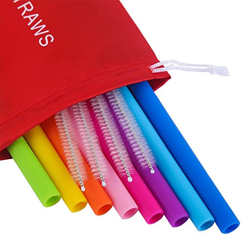 Mcool Silicone Straws 8Pcs Straight Smoothies straws for 30&20 oz Tumblers-Reusable Straws Extra Long for Yeti/Rtic/Ozark +4 Brushes+ 1 Red Storage Pouch