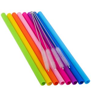 Mcool Silicone Straws 8Pcs Straight Smoothies straws for 30&20 oz Tumblers-Reusable Straws Extra Long for Yeti/Rtic/Ozark +4 Brushes+ 1 Red Storage Pouch