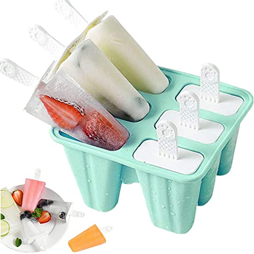 Popsicle Mould，Popsicle Molds 6 Pieces Silicone Ice Pop Molds BPA Free Popsicle Mold Reusable Easy Release Ice Pop Make (Green)