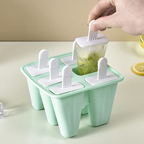 Popsicle Mould，Popsicle Molds 6 Pieces Silicone Ice Pop Molds BPA Free Popsicle Mold Reusable Easy Release Ice Pop Make (Green)