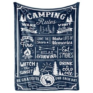 innobeta camping gifts for women or men lovers throw, flannel blanket, happy campers decor outdoor, rv campsite travel hiking 50" x 65" - camping rules