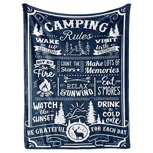 InnoBeta Camping Gifts for Women or Men Lovers Throw, Flannel Blanket, Happy Campers Decor Outdoor, RV Campsite Travel Hiking 50" x 65" - Camping Rules