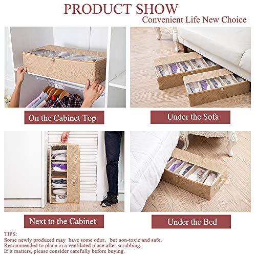 Shoe Storage Under the Bed with Adjustable Dividers,Clear Cover, Sturdy Zipper&Handle,Sides Include Cardboard,Stackable Under bed Shoe organizer, Greate Under bed Shoe Storage Solution,2PCS