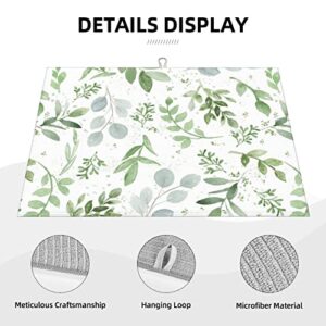 Vodbne Sage Green Leaves Dish Drying Mat XL for Kitchen Counter Microfiber Absorbent Dish Draining Reusable Washable Large 18"x24"