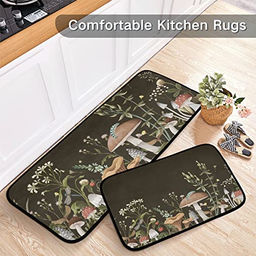 ZENWAWA Night Mushrooms Kitchen Mat 2 Pcs Set Anti Fatigue Cushioned Waterproof Non Slip Comfort Standing Padded Floor Mats Rugs Farmhouse Decor