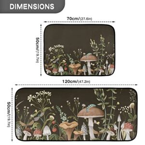 ZENWAWA Night Mushrooms Kitchen Mat 2 Pcs Set Anti Fatigue Cushioned Waterproof Non Slip Comfort Standing Padded Floor Mats Rugs Farmhouse Decor