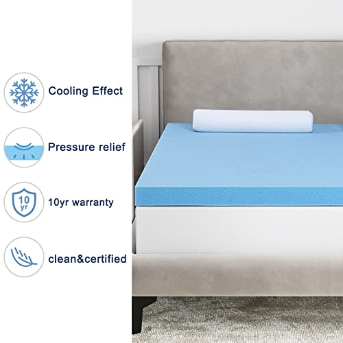 Molblly Mattress Topper Queen,2 Inch Memory Foam Bed Topper for Back Pain,Medium Soft Gel-Infused Memory Foam,10 Years Warranty,Queen Size