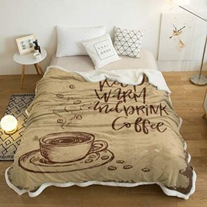 yun nist sherpa fleece throw blankets vintage coffee bean with mug super soft reversible blanket, wram cozy throws for sofa couch bed warm quotes 60x80in