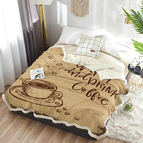 Yun Nist Sherpa Fleece Throw Blankets Vintage Coffee Bean with Mug Super Soft Reversible Blanket, Wram Cozy Throws for Sofa Couch Bed Warm Quotes 60x80in