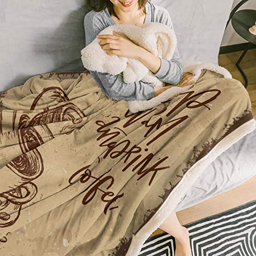 Yun Nist Sherpa Fleece Throw Blankets Vintage Coffee Bean with Mug Super Soft Reversible Blanket, Wram Cozy Throws for Sofa Couch Bed Warm Quotes 60x80in